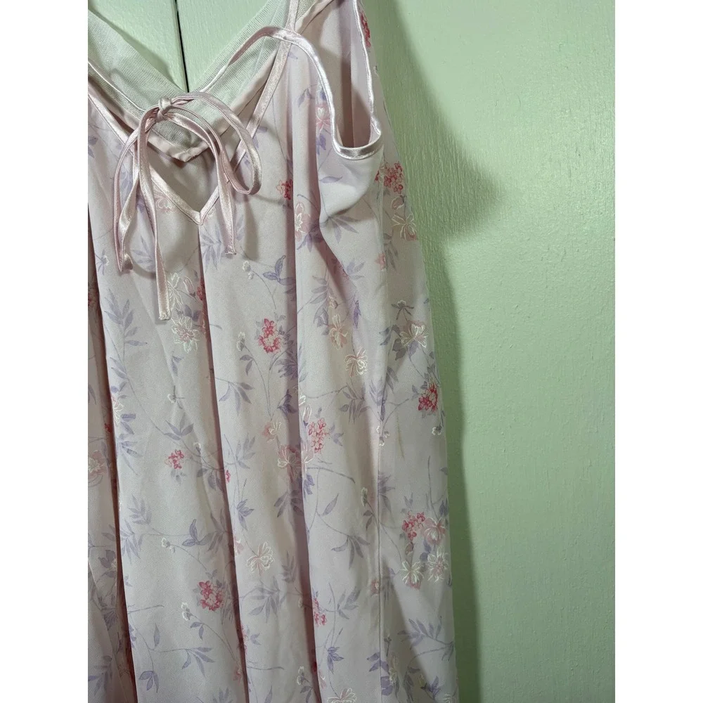 Valerie Stevens Intimates Pink Floral Sheer Set M/L Romance Cottage Fairycore
